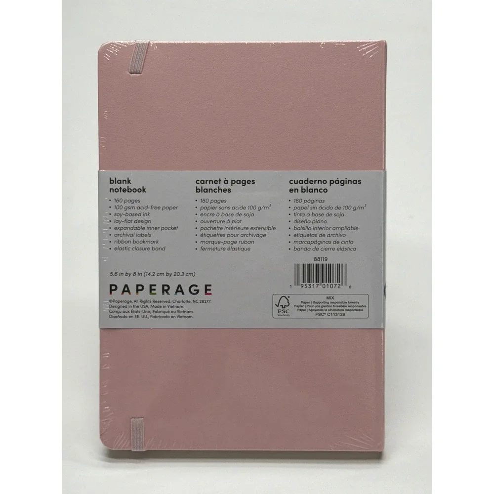 Paperage Blank Notebook Blush Pink Hardcover Journal 160 Pages 5.6x8 88119 NEW